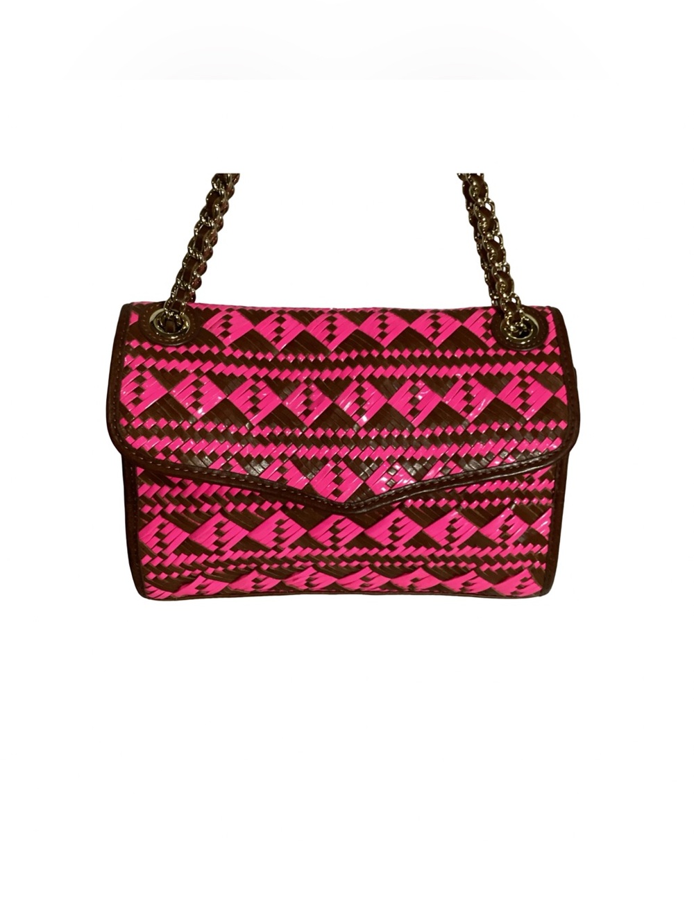 Rebecca Minkoff Woven Leather Braided Shoulder Bag EUC Chain Strap